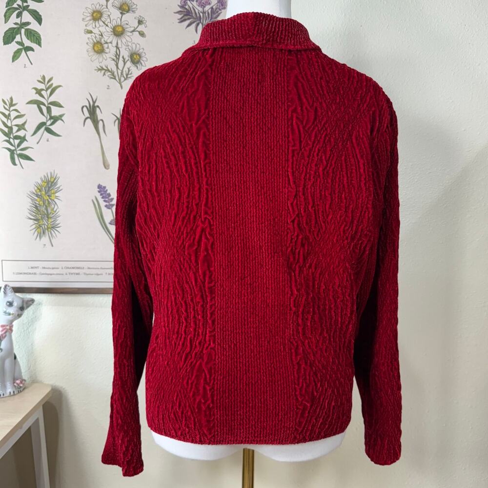 Vintage 90s Y2k Red Crinkle Velvet Collared Blazer Jacket Vampire Whimsigoth S - Picture 3 of 9
